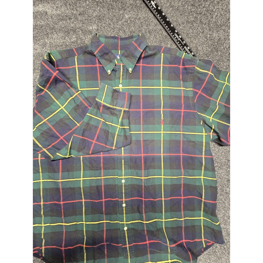 Ralph Lauren Men's‎ 2XB Big & Tall Plaid Cotton Oxford Shirt Embroidered Pony...
